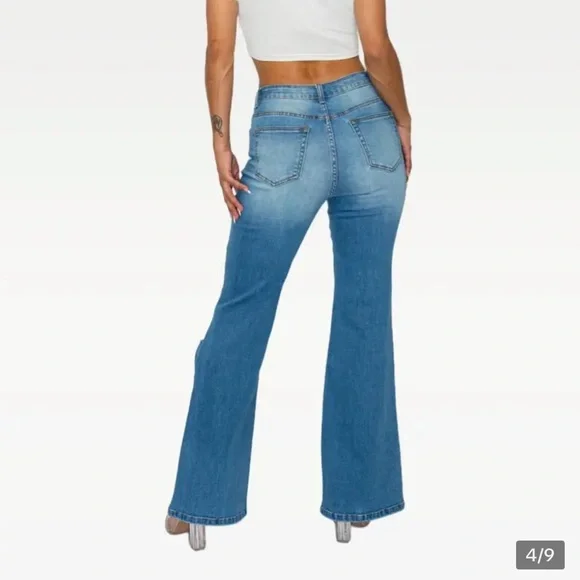 Light Wash High-Rise Distressed Flare Jeans - Women - Picture 3 of 11